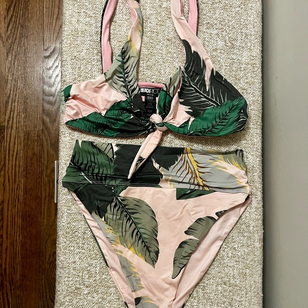 Beach Riot Tropical Leaf Print Bikini Set